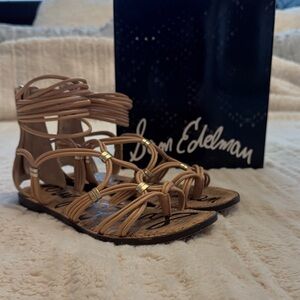Sam Edelman Brown Strappy Sandals with Gold Accents